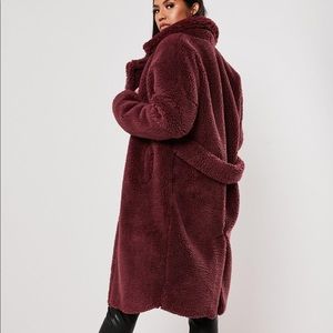 NWT Missguided - Wine teddy borg oversized coat
